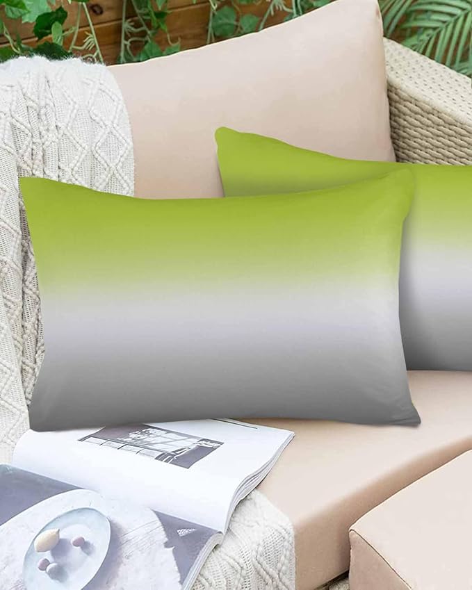 Outdoor Waterproof Throw Pillow Covers Set of 2 Ombre Green Lumbar Pillowcases 20x12 Inches Green Grey Patio Decorative Pillows Cushion Case Patio Pillows for Couch Bed Chair Garden