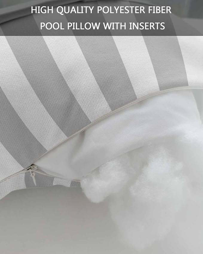 DecorLovee Grey Striped Outdoor Recliner Pillows for Head, Farmhouse Waterproof Chair Pillow with Elastic Stripe, Gray White Stripes Chaise Lounge Headrest Pillow for Patio/Beach/Pool 2Pack, 11"x16"