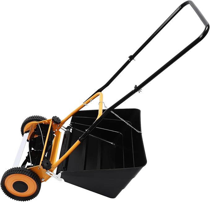Manual Mowers 16-Inch 5-Blade Push Reel Lawn Mower with Detachable Grass Collecting Box Hand Push Lawn Mower with Adjustable Cutting Height for Garden, Yard 2 Wheels 2-in-1 Function