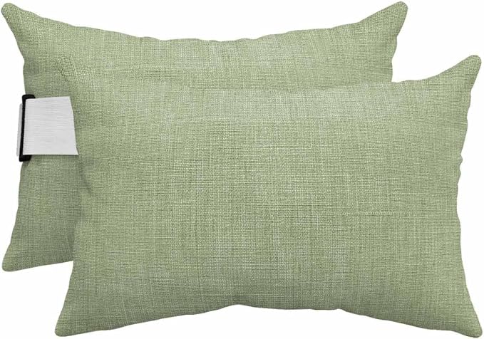 2 Pack 12x20 Chaise Lounge Outdoor Pillows Covers Waterproof, Pastoral Vintage Farmhouse Adjustable Headrest Pillowcase, Sage Green Linen Bottom Decorative Neck Pillow for Recliner Office Chair