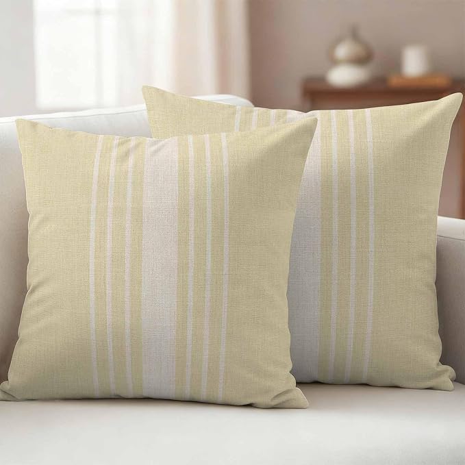 Cream Beige Striped Outdoor Pillow Covers 20x20 Inch Throw Pillow Covers Set of 2 Waterproof Decorative Pillow Cases Modern Farmhouse Retro Lines Cushion Covers for Patio Furniture Garden Couch Sofa