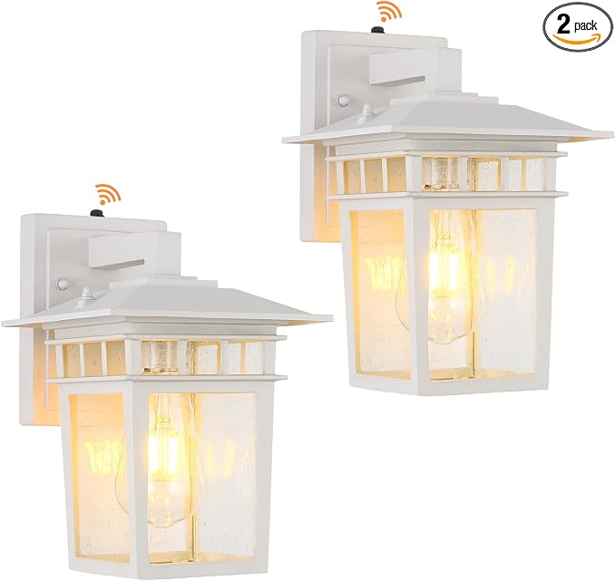 Dusk to Dawn White Outdoor Light Fixtures Wall Mount Seeded Glass