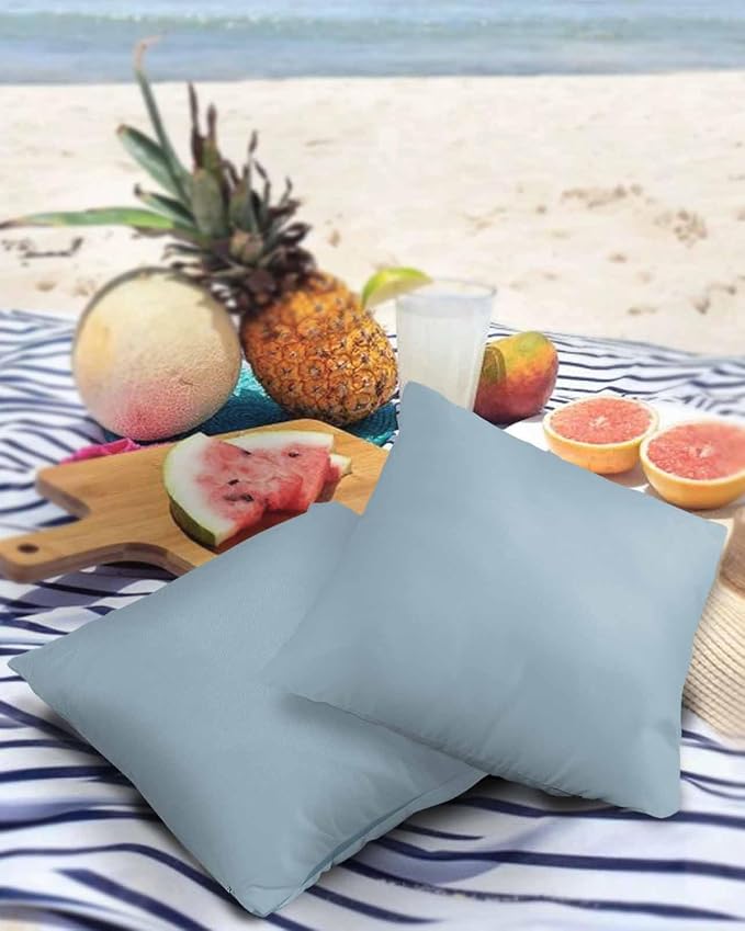 Outdoor Waterproof Throw Pillow Covers Set of 2 Winter Sky Blue Pillowcases 24x24 Inches Solid Color Patio Decorative Pillows Cushion Case Patio Pillows for Couch Bed Chair Garden