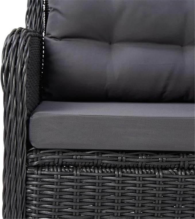 BOWERY HILL 9-Piece Patio Dining Set, Black PE Rattan, Weather-Resistant, Stackable Chairs, Cushioned Seating, Modern Design for Outdoor Garden, Balcony, or Terrace Dining