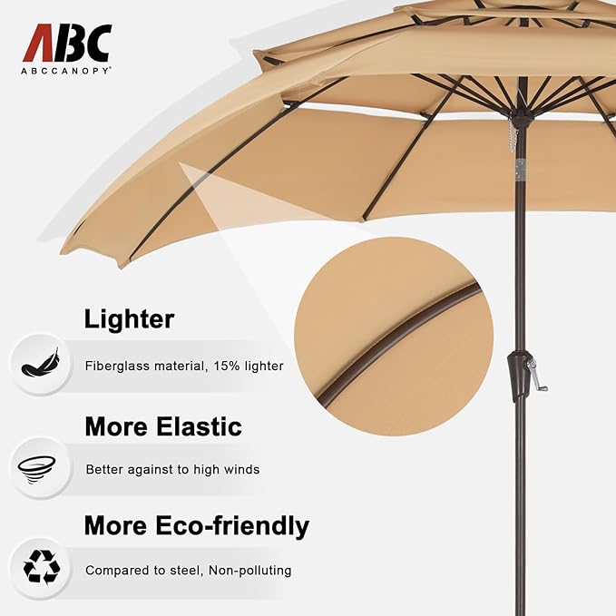 ABCCANOPY 9Ft 3 Tiers Market Umbrella, Outdoor Table Umbrella for Patio, Deck, Backyard (Dark Gray)