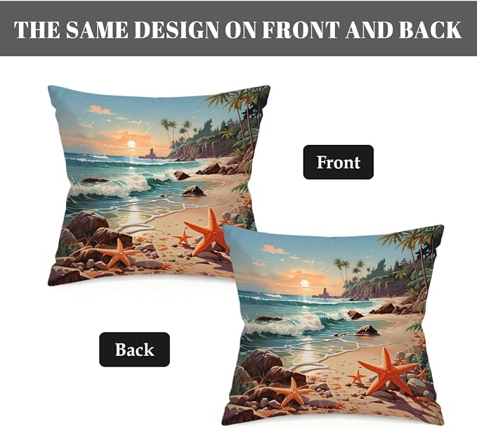 20x20 Inch Outdoor Pillow Covers Set of 2 Waterproof Throw Pillow Covers Decorative Couch Cushion Covers Beach Seaside Starfish Square Pillowcases Protectors for Patio Garden Sofa