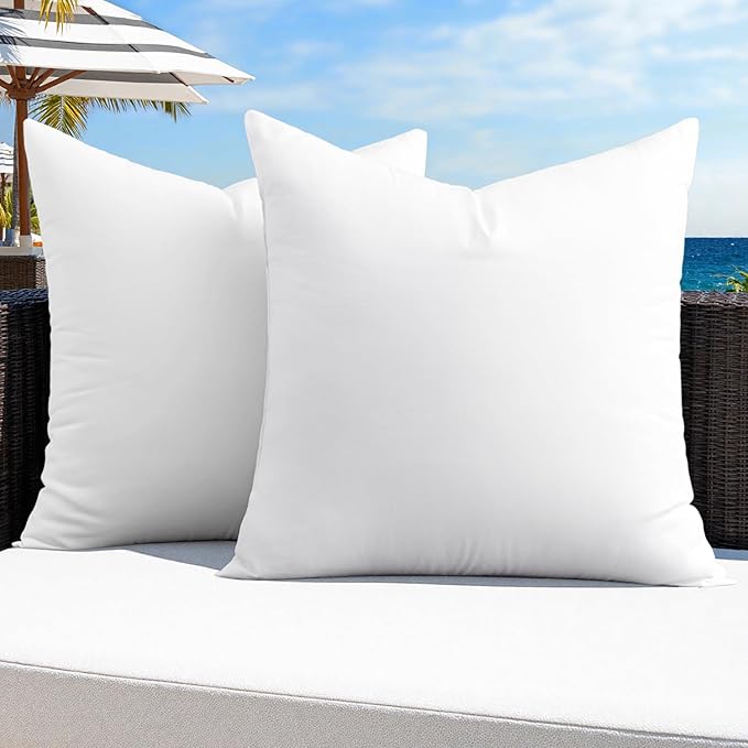 MIULEE Pack of 2 26x26 Inch Outdoor Pillow Inserts | Water-Resistant Decorative Premium Square Pillow Stuffer Sham for Porch Swing Couch Sofa Cushion Patio Furniture