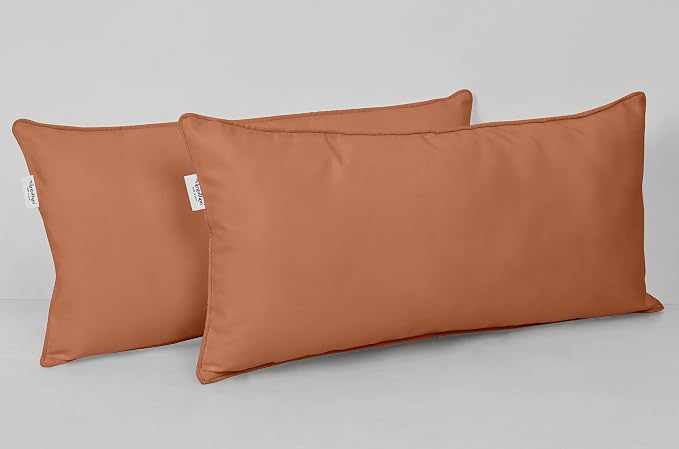 Indoor/Outdoor Polyester Fabric Lumbar Pillow Cover, All-Weather Waterproof Rectangular Cushion Case for Patio Furniture, 12 x 20 Set of 2 -Dusty Peach