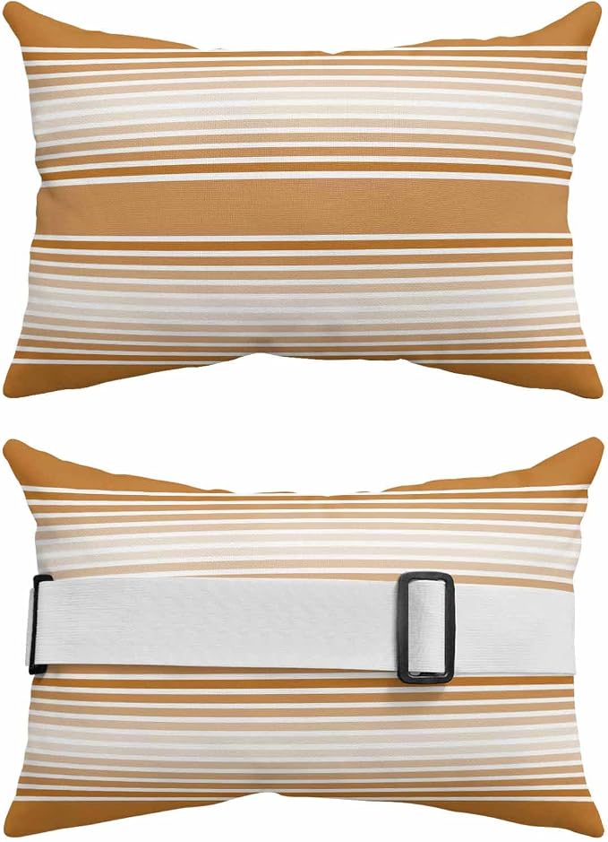 Pack of 4 Outdoor Lumbar Pillow Covers 11x16 Inch, Burnt Orange Striped Waterproof Throw Pillow Covers Set, Orange Ombre Farmhouse Stripes Indoor&Outdoor Decorative Cushion Cases for Patio Porch Car