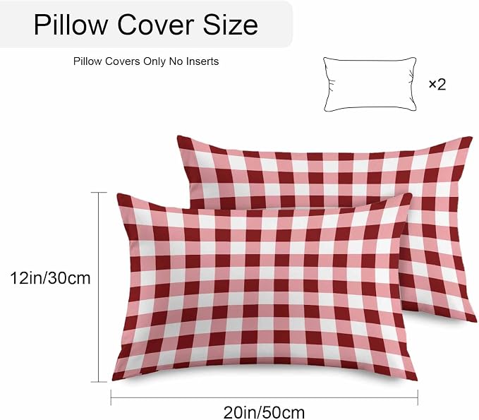 Red Farmhouse Waterproof Outdoor Pillow Covers Set of 2 Home Decor, Gradient Buffalo Plaid Lattice Grid Pillowcase Patio Pillow Covers for Couch Bench Furniture Garden 20x12in