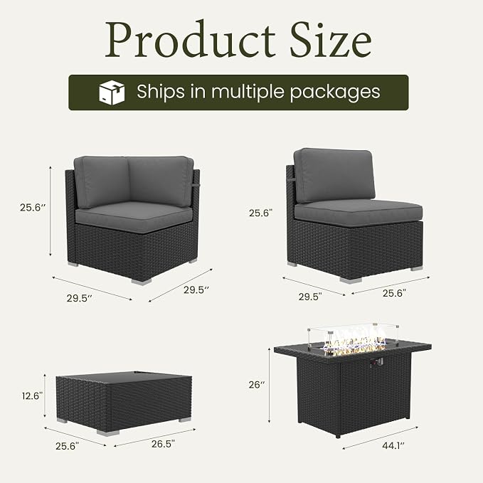 LayinSun 15 Piece Patio Furniture Set with Fire Pit Table, Outdoor Conversation Sets Wicker Rattan Sectional Sofa with Coffee Table