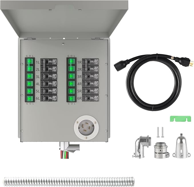 Natures Generator 3840Wh Solar Generator + 12 Circuit 30A Transfer Swtich, Lithium Batteries, 6000W Power Station for Home Backup, RVs, Emergencies, Power Outages, and Outdoor Camping