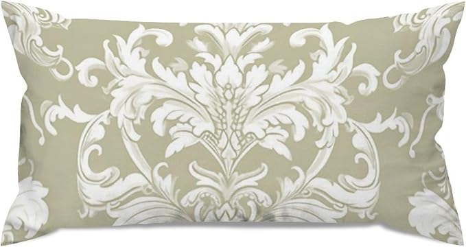 Lumbar Pillow Cases Tan White Taupe Beige Damask Pillowcase Abstract Pillow Cover Accent Outdoor Garden Decoration for for Home Decor Sofa Bedroom Car 12x24in