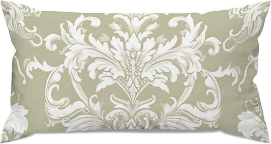 Lumbar Pillow Cases Tan White Taupe Beige Damask Pillowcase Abstract Pillow Cover Accent Outdoor Garden Decoration for for Home Decor Sofa Bedroom Car 12x24in
