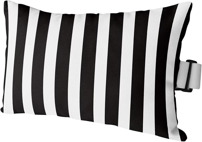 DecorLovee Black Striped Outdoor Recliner Pillows for Head, Farmhouse Waterproof Chair Pillow with Elastic Stripe, Black White Stripes Chaise Lounge Headrest Pillow for Patio/Beach/Pool 1Pack, 11"x16"