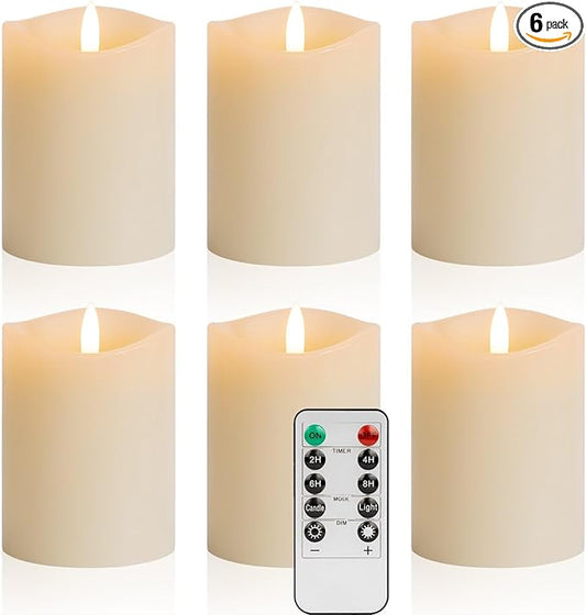 3x4 Inch Battery Operated Candles with Remote, Flickering Flameless Candles with Timer, Real Wax LED Candles for Lanterns Fireplace Dinner Table Centerpieces, Set of 6