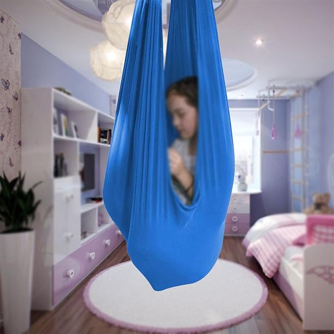 Physical Sensory Swing Chair for Bedroom，Breathable Snuggle Hammock Set Indoor Outdoor Kids Toys Play for Autism ADHD Vestibular System Exercise (Color : Blue, Size : 150x280cm/59x110in)