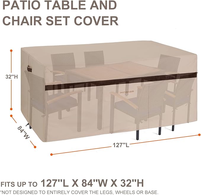 Patio Covers for Outdoor Furniture Waterproof Heavy Duty 600D Large Rectangle Table Cover 127''L x 84''W x 32''H