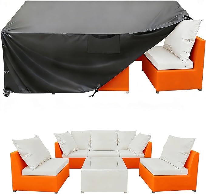 Patio Furniture Cover 110" L x 74" W x 28" H - Heavy Duty Outdoor Patio Table & Chair Cover, Waterproof UV Resistant Dustproof Protector for 8-12 Seats Sectional Sofa, Black