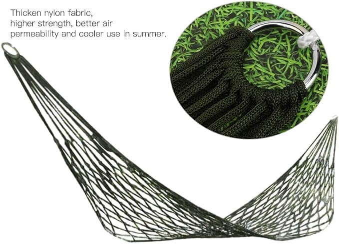 Outdoor Camping Hammock Single Person Breathable Nylon Mesh Net with Rope Lightweight Compact for Hiking Beach Garden Travel(Green)