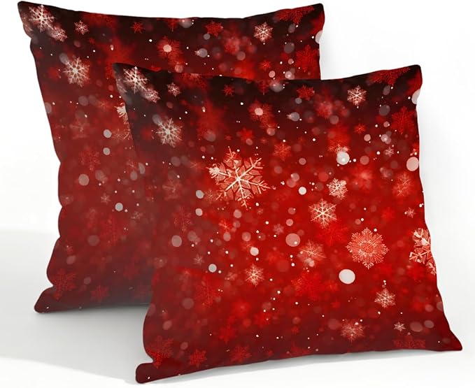 22x22 Inch Outdoor Pillow Covers Set of 2 Waterproof Throw Pillow Covers Decorative Couch Cushion Covers Red Christmas Snowflakes Square Pillowcases Protectors for Patio Garden Sofa