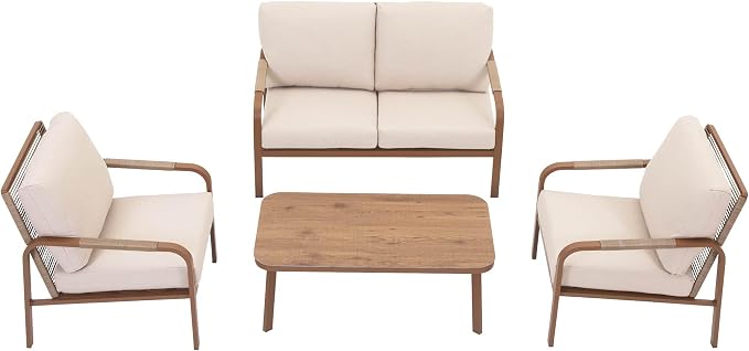 Aluminum Patio Furniture Set Outdoor Sectional Sofa with Cushions and Coffee Table, All-Weather Metal Frame, Ideal for Backyard, Garden, Balcony Beige