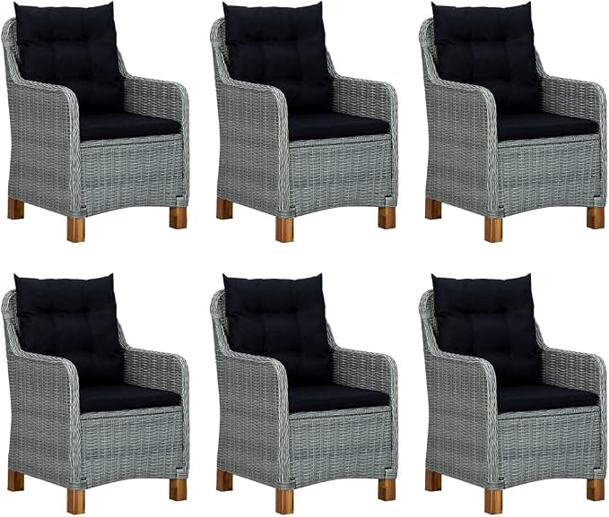 7 Piece Patio Dining Set with Cushions Poly Rattan,Outdoor Dining Set,Garden Dining Set,Terrace Tables and Chairs,Lounge Seat,Garden Furniture,for Homes,Offices,Living Room,Cafes,Light Gray
