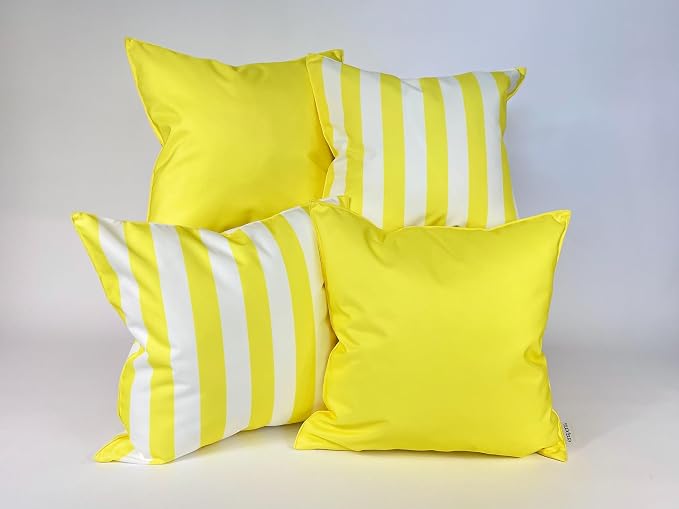 Pack of 2 Outdoor 20''x20'' Waterproof Bright Yellow Striped Throw Pillow Covers Decorative Square Cushion Patio Pillows for Patio Furniture (Illuminating)