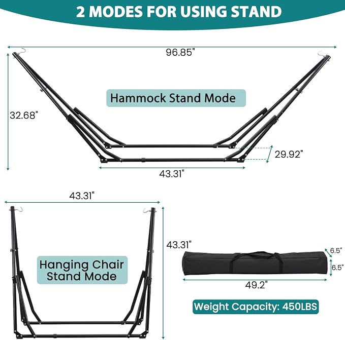 Hammock with Portable Steel Stand and Carrying Bag for Outside,Easy Set Up for Outdoor,Indoor,Backyard,Patio,Camping,Garden,Trip (White)