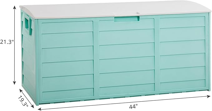 75 Gallon Green Outdoor Storage Box with Wheels, Waterproof Resin Deck Box for Patio Cushions & Garden Tools, Rolling Garden Storage Bin, Weather Resistant Trunk