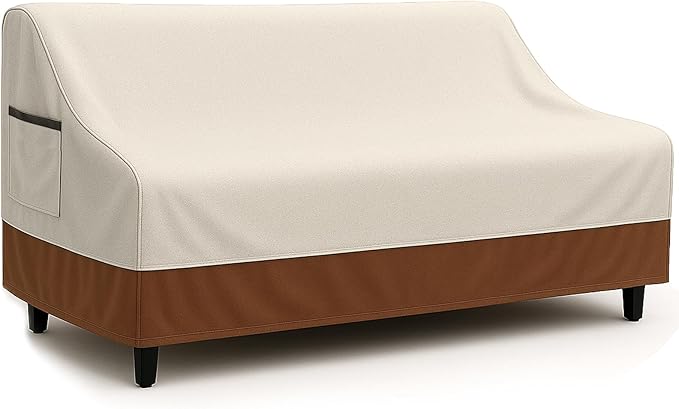 Waterproof Patio Loveseat Cover, 78.7W x 38.2D x 35H inches Heavy Duty 600D Weather-Resistant Outdoor Furniture Protector Beige and Brown