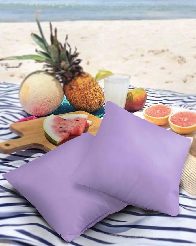 Outdoor Waterproof Throw Pillow Covers Set of 2 Lavender Purple Pillowcases 20x20 Inches Simple Style Patio Decorative Pillows Cushion Case Patio Pillows for Couch Bed Chair Garden