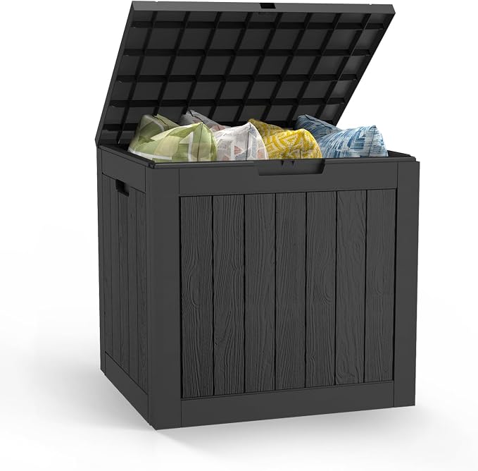 Mars Villa 31 Gallon Deck Box, Outdoor Storage Box Waterproof, Outside Resin Storage Bin for Outdoor Patio Furniture Cushion, Pool Supply, Garden Tool, UV-Resistant and Weatherproof, Black
