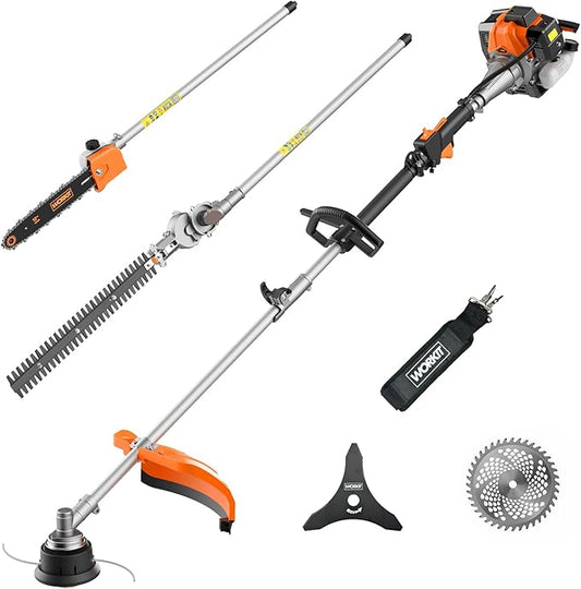 WORKIT 5-in-1 Gas Weed Wacker 25.4CC 2-Stroke Weed Eater Grass Trimmer, 17" String Trimmer 3/40T Brush Cutter, Hedge Trimmer Pole Saw, Heavy-Duty for Men & Professional Lawn Care