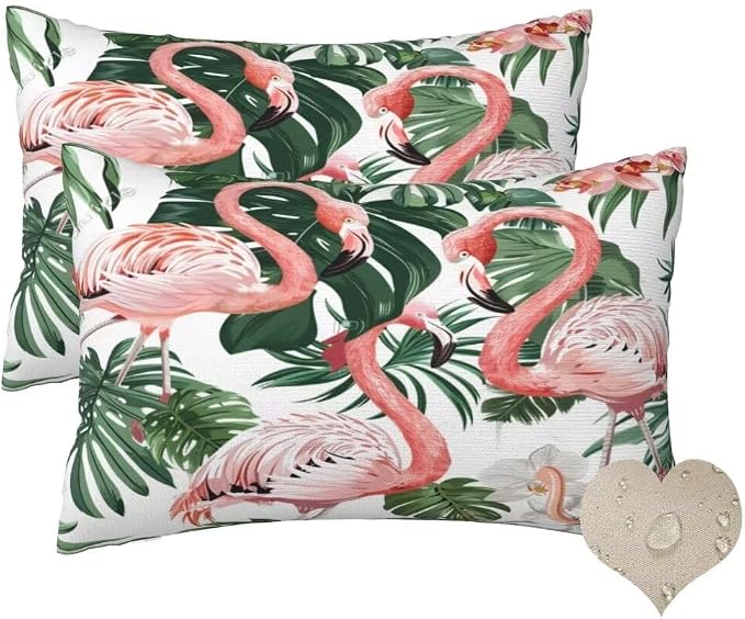 Outdoor Pillows Waterproof Set of 2 Outdoor Pillow Covers 16x24 Inch, Flamingo Throw Pillows Plant Pillow Covers, Garden Decorative Pillows Outdoor Pillows for Patio Furniture Car Home Decor -hs120
