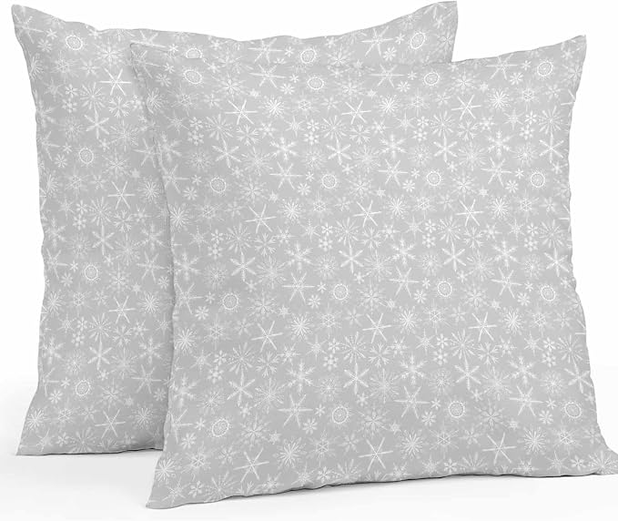 Grey Christmas Outdoor Pillow Cover 20x20 Inch Cushion Sham Case, Vintage Winter Xmas White Snowflakes Waterproof Decorative Square Throw Pillowcase for Outside Garden Patio Porch Couch Chair Tent