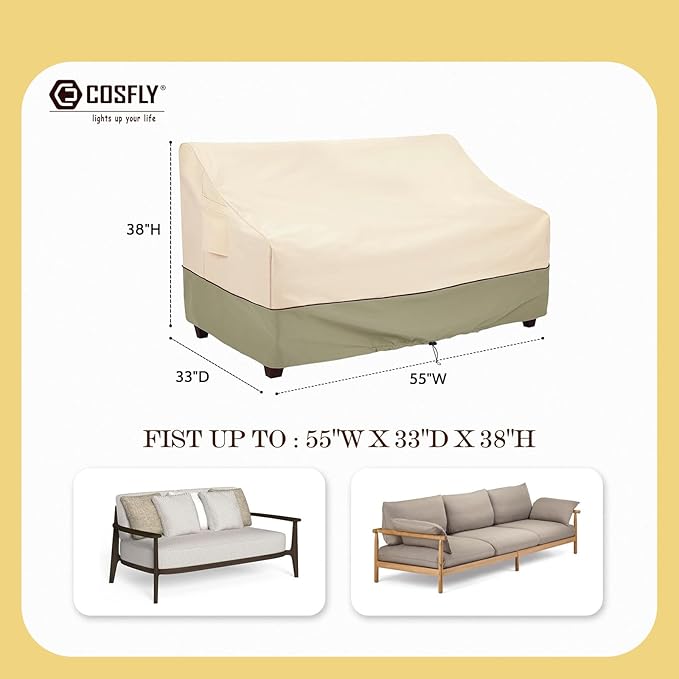 COSFLY Outdoor Furniture Patio Sofa Covers Waterproof, Outside Loveseat Covers Fits up to 55W x 33D x 38H inches
