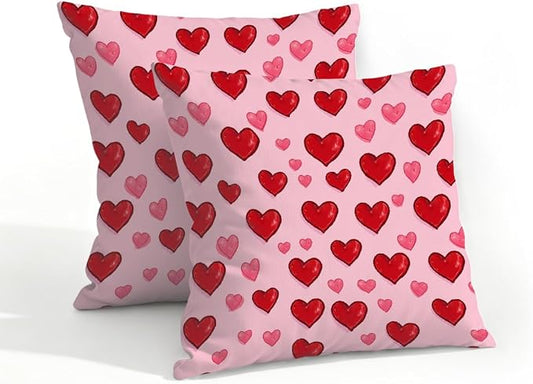 18x18 Inch Outdoor Pillow Covers Set of 2 Waterproof Throw Pillow Covers Decorative Couch Cushion Covers Red Pink Heart Square Pillowcases Protectors for Patio Garden Sofa