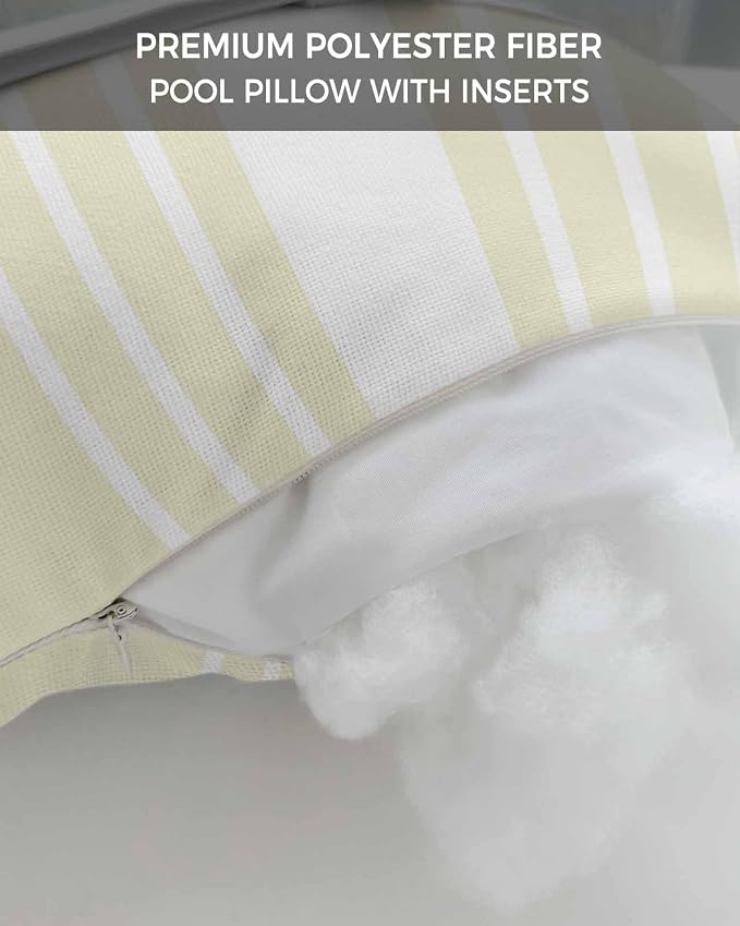 Chaise Lounge Chair Pillow with Strap & Insert Cream Vertical Stripes Outdoor Recliner Head Pillow Pack of 2 Classic Striped Waterproof Headrest Patio Lumbar Pillow for Beach Pool Office Chair 11x16