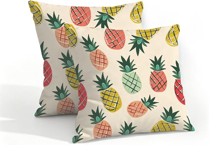 16x16 Inch Outdoor Pillow Covers Set of 2 Waterproof Throw Pillow Covers Decorative Couch Cushion Covers Pineapple Cute Square Pillowcases Protectors for Patio Garden Sofa