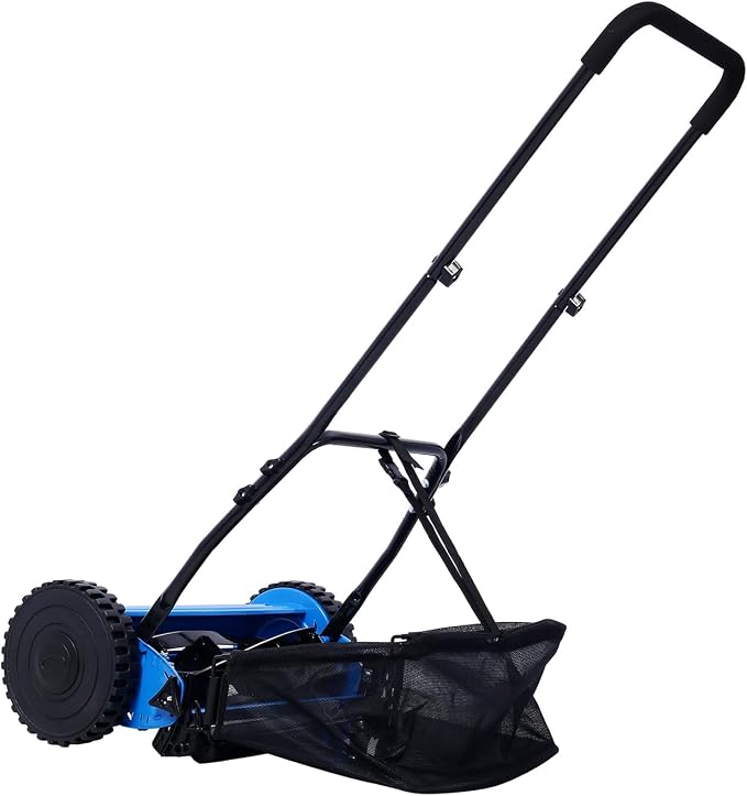 Lawn Mower 16-Inch 5-Blade Reel Mower Push Reel Lawn Mower with Grass Catcher (Blue)