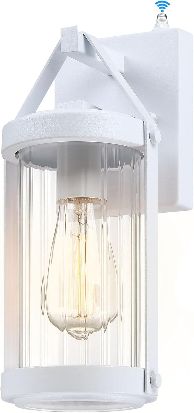 Dusk Dawn Sensor Outdoor Wall Sconce White Exterior Porch Lantern | Modern Outside Garage Light Fixtures Waterproof Wall Mount Lamp for House Patio Front Door