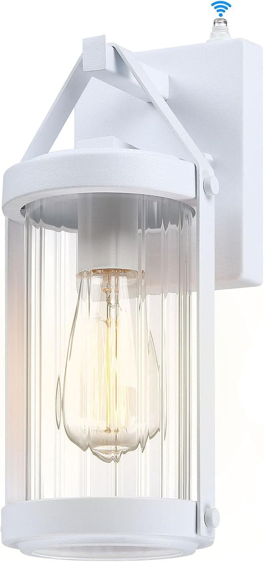 Dusk Dawn Sensor Outdoor Wall Sconce White Exterior Porch Lantern | Modern Outside Garage Light Fixtures Waterproof Wall Mount Lamp for House Patio Front Door