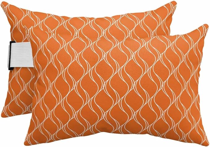 Pack of 2 Outdoor Lumbar Pillow Covers 11x16 Inch, Orange Stripes Waterproof Throw Pillow Covers Set, Simple Geometric Modern Monochrome Indoor&Outdoor Decorative Cushion Cases for Patio Porch Beach