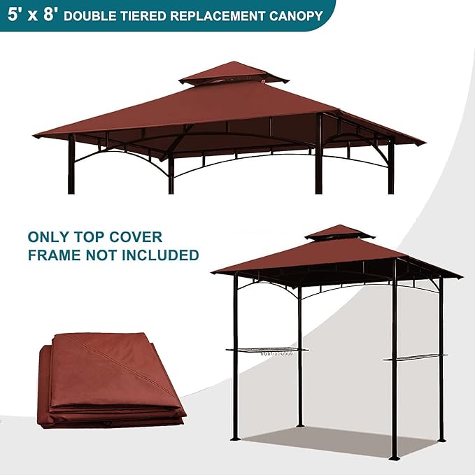 Grill Gazebo Replacement Canopy Top - Wonwon 5x8 Gazebo Roof Double Tiered Outdoor BBQ Roof Cover Grill Shelter Only Fit for Model L-GG001PST-F (Burgundy)
