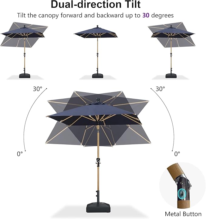 PURPLE LEAF 8' x 8' Square Outdoor Table Umbrella with Base Patio Umbrella Aluminum Market Umbrella with Push Button Tilt & Crank and 8 Ribs Outdoor Umbrella for Pool Backyard Beach, Navy Blue