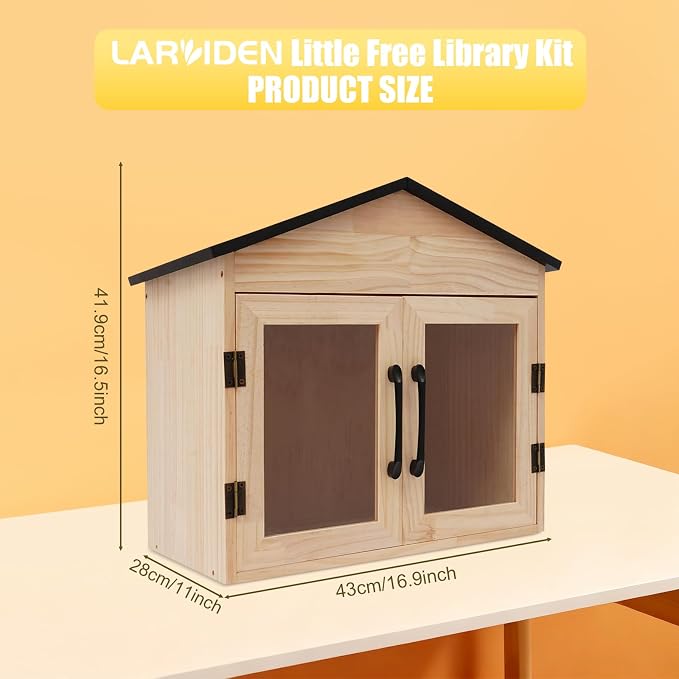 Outdoor Library Box Literature Exchange Book Box 16.9x11x16.5 in | Outdoors DIY Storage Wooden Cabinet Library Boxs for Neighborhoods Community Schools Blessing Boxs Outdoor Food Pantry