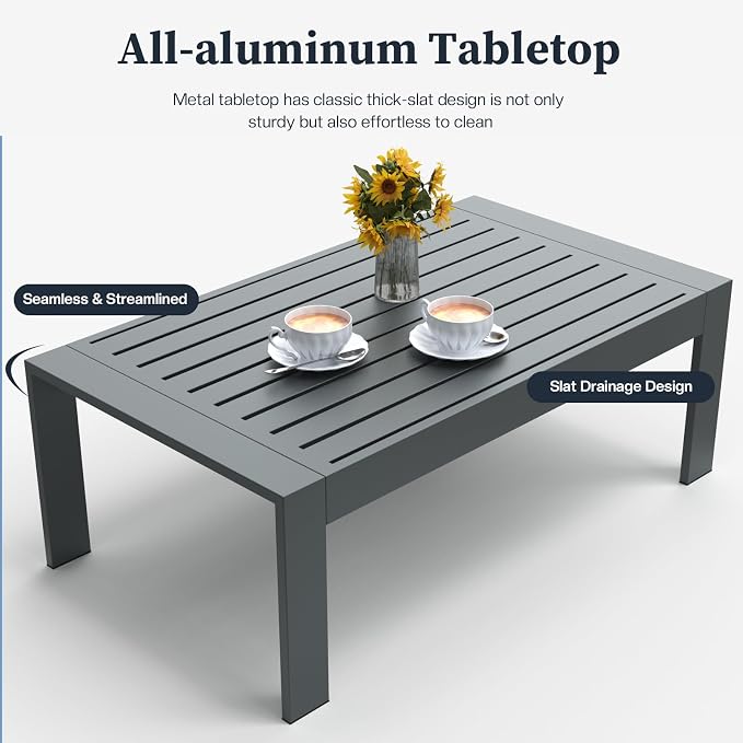 5 Piece Modern Aluminum Patio Furniture Set, Outdoor Patio Sectional Conversation Metal Seating Sets with Olefin Cushion and Coffee Table