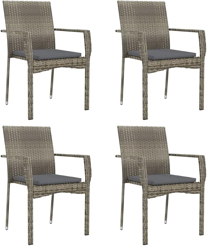 5 Piece Patio Dining Set with Cushions, Outdoor Garden Table and 4 Chairs, Weather Resistant PE Rattan Furniture for Backyard, Porch, Balcony, Black and Gray