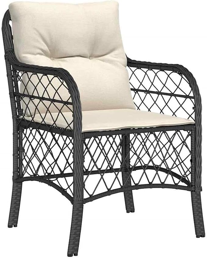 Afuera Living 7 Piece Poly Rattan Patio Dining Set, Powder-Coated Steel Frame, Black Finish, Cushioned Seating, Tempered Glass Tabletop, Weather-Resistant Outdoor Furniture for Garden or Patio Dining